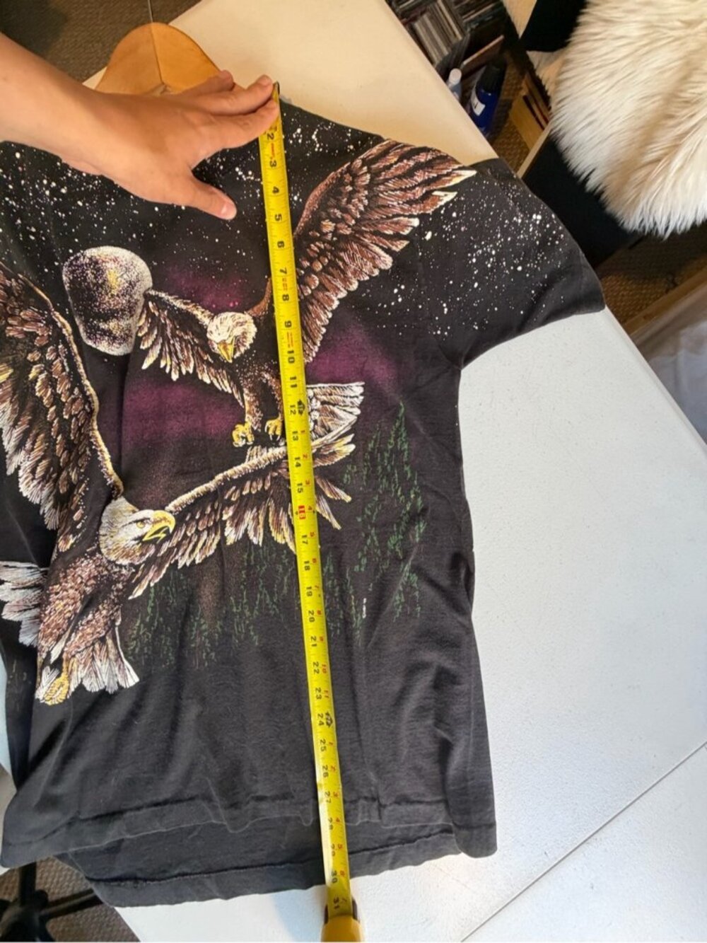 Vintage AOP Black Eagle Short Sleeve T-shirt 1990s Graphic Retro Mens Med/Large - Picture 9 of 9